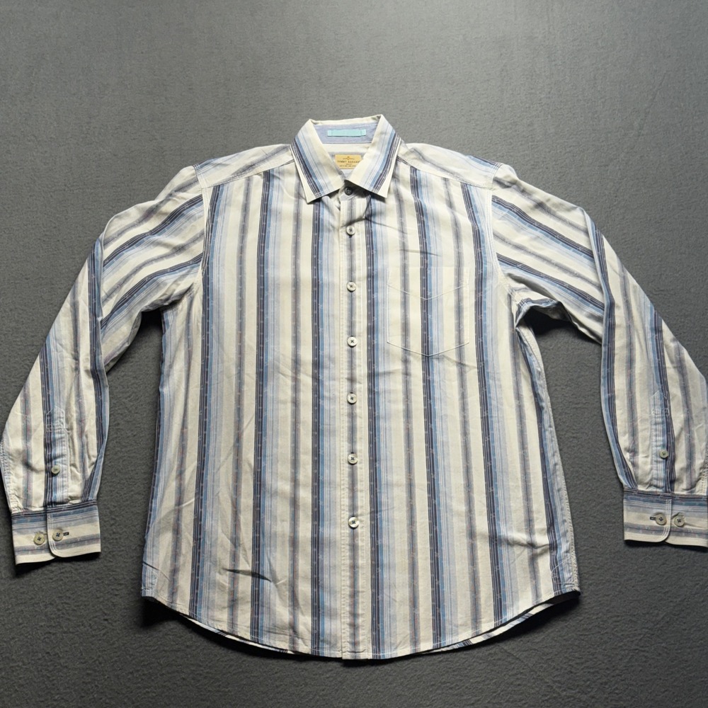 Tommy Bahama Jeans Mens Small Blue White Striped Long Sleeve Button Down Shirt